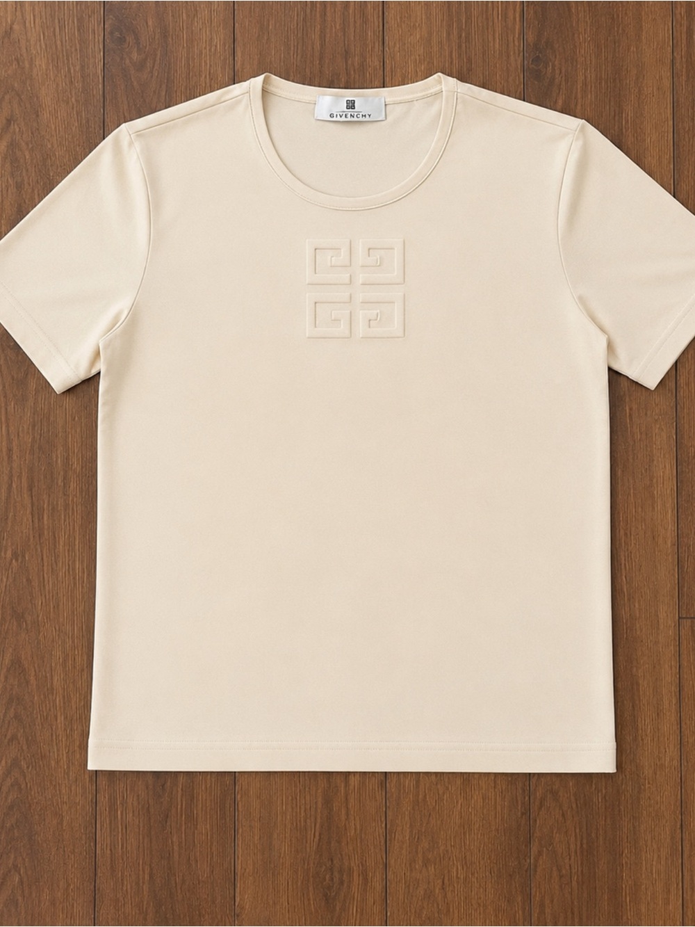 Givenchy Cream Short-Sleeve Crewneck T-Shirt with Embossed Logo